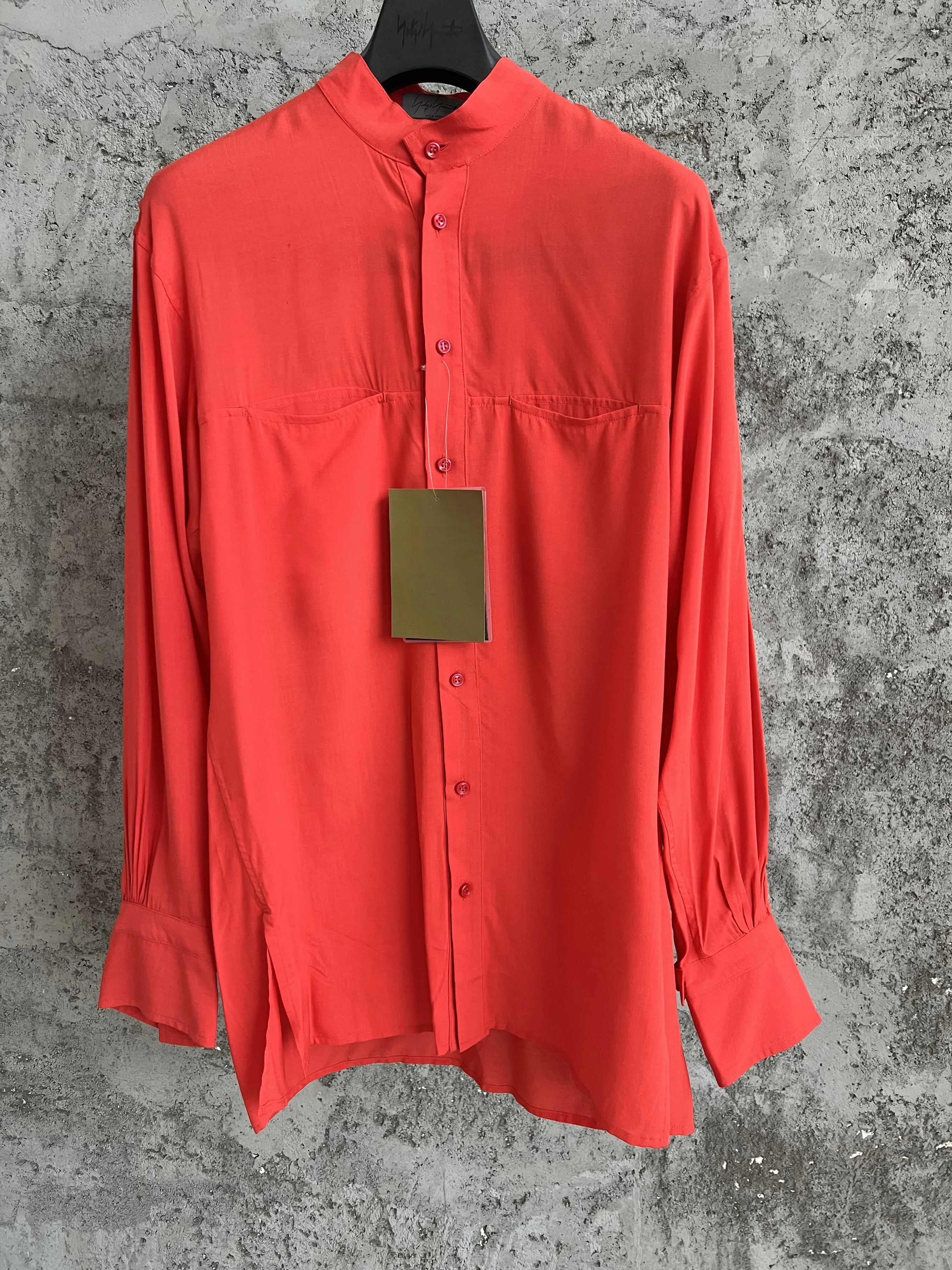 Pure cotton poplin ribbon shirt, red square collar shirt for men