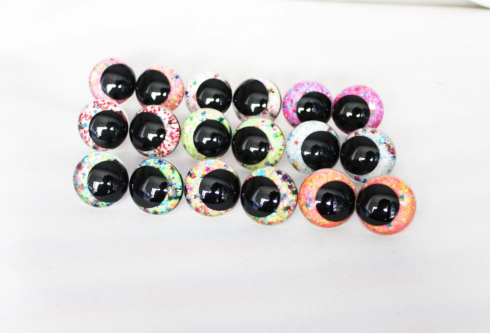 20pcs/lot 12mm 14mm 16mm 18mm 20mm 23mm  28mm comical Round  glitter toy eyes  With handpress washer for doll findings---S9