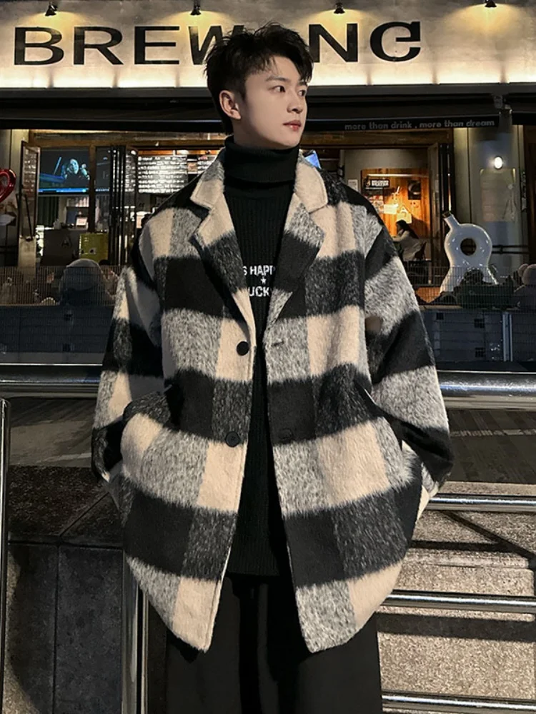 

Thiened Woolen Coat Men's Cheered Suit Collar Mid-Length Briti Sle Winter Faionable Windbreaker Warm Youthful Energy