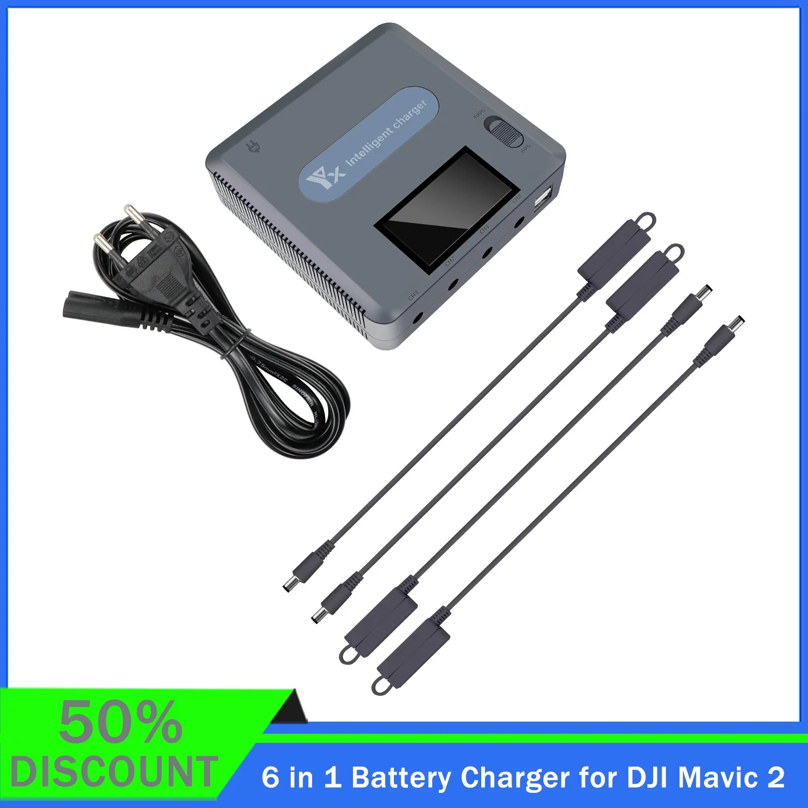 6 in 1 Digital display Battery Charger for DJI Mavic 2 Pro Zoom Drone Battery Charging Hub Fast Smart Battery Charger with USB