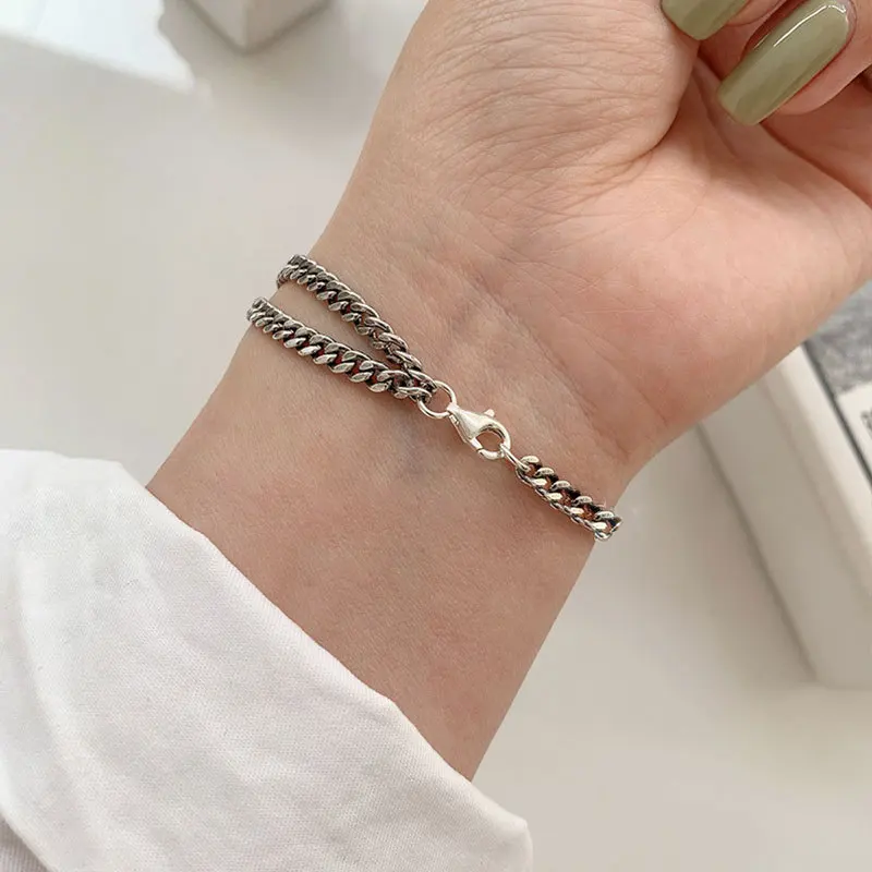 VENTFILLE 925 Sterling Silver Geometry Bracelet For Women Hollow Out Peace Punk Design Originality Jewelry Gift Dropshipping