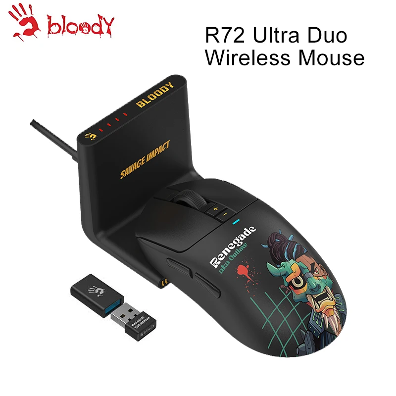 A4TECH Bloody R72 Ultra Duo 2.4G or USB Wireless Gaming Mouse,20000 CPI,350 IPS,1000HZ,Alpha 20K Engineered Engine,Play 72 Hours