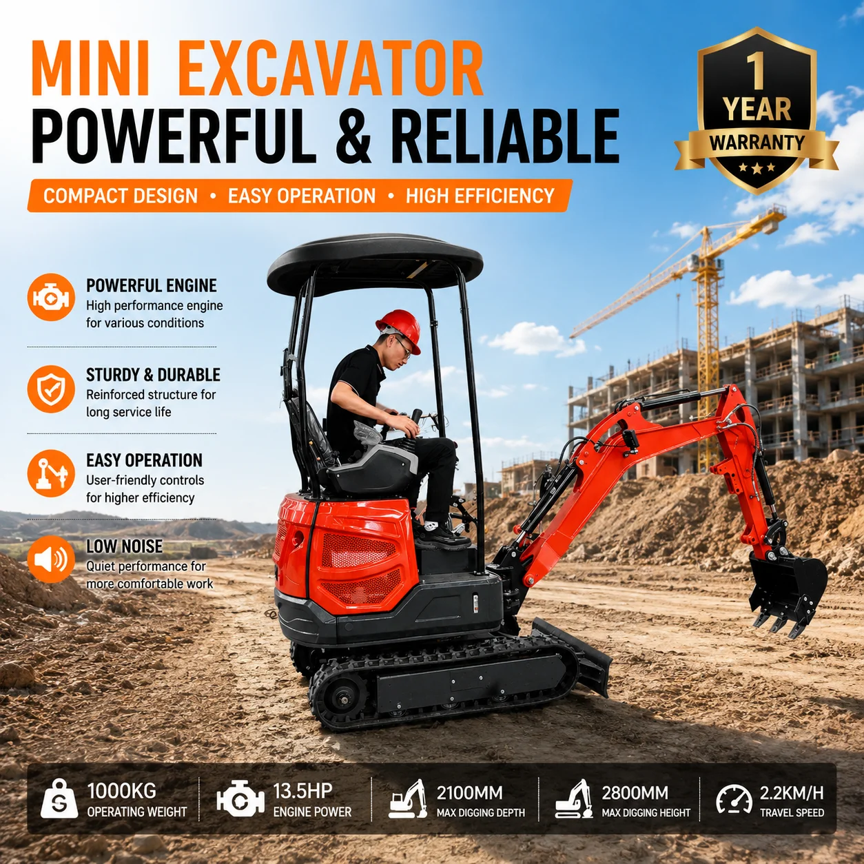 18U Hydraulic Mini Excavator Compact Crawler Digger with Swing Boom for Agriculture Construction OEM Factory