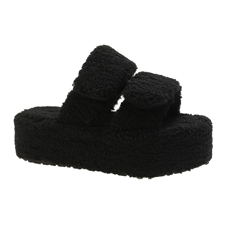 Med Shoes donna 2023 pantofole da casa piattaforma infradito in pelliccia Pantofle Flock peluche nuovo massaggio Flat Hook & Loop Slides con