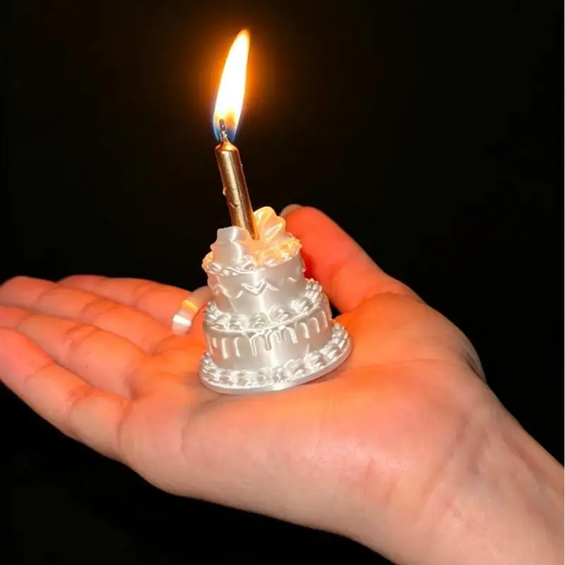 Birthday Cake Opening Ring With Candle Photo Props 3D Cake Shape Ring 17mm Cute Party Decor Finger Ring For Birthday Celebration