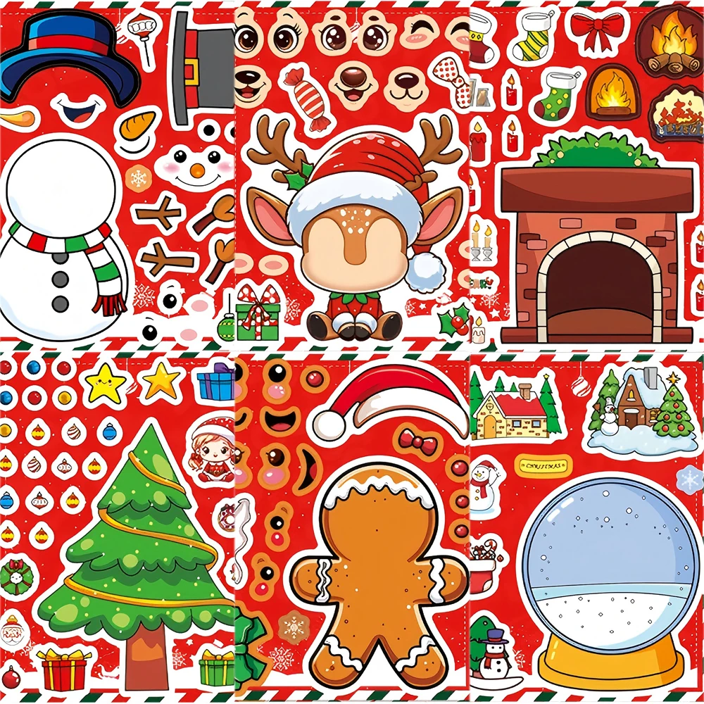 8/16 Blatt Frohe Weihnachten Make a Face Puzzle Aufkleber DIY Dekoration Kinder Party Geschenke Cartoon Puzzle Montieren Spiele Jungen Mädchen