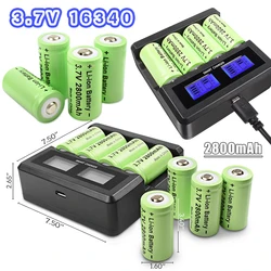 Powtree 2800mAh 16P 16340 Battery Rechargeable 3.7V Li-ion CR123A RCR 123 ICR Batteries for LED Flashlight Travel Wall Charger