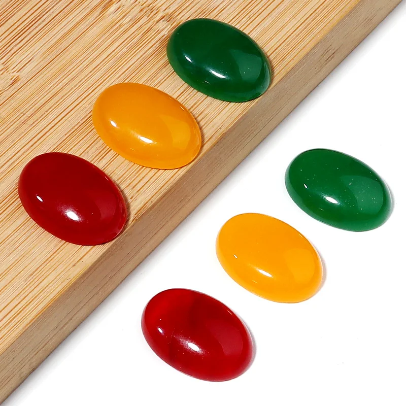 10PCS Natural Jade Cabochons 10x14/13x18/18x25mm Oval Flatback Red/Green/Yellow Jade Spacers For DIY Jewelry Making Accessories