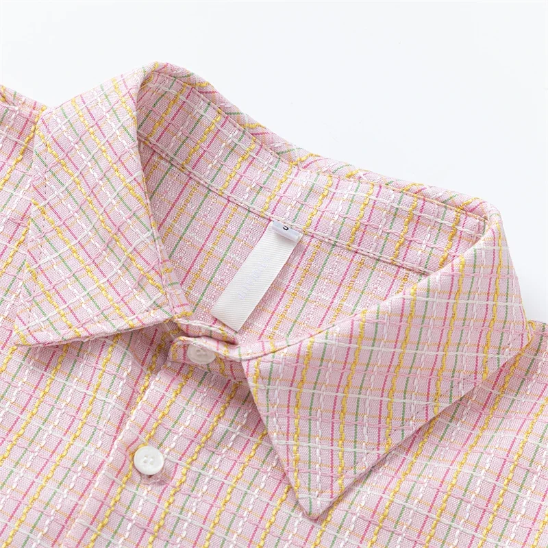 Plaid Shirt Women Lady Tops and Blouses Y2K Vintage Long Sleeve Shirts Womens Designer Clothing Luxury Clothes Office Wear Women
