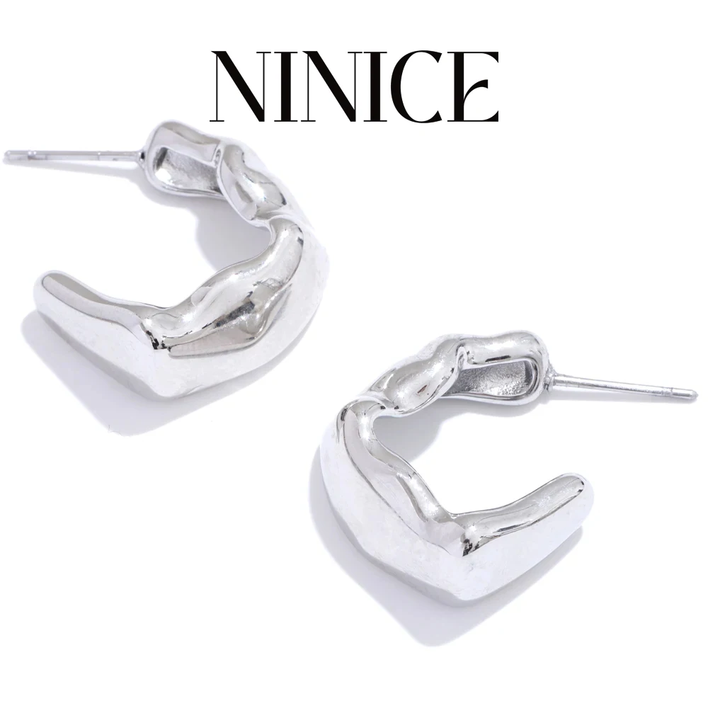 

NiNice Statement Stainless Steel Metal C-Shape Unusual Hoop Earrings Anti Allergic Geometric Fashion Charm Jewelry Gift