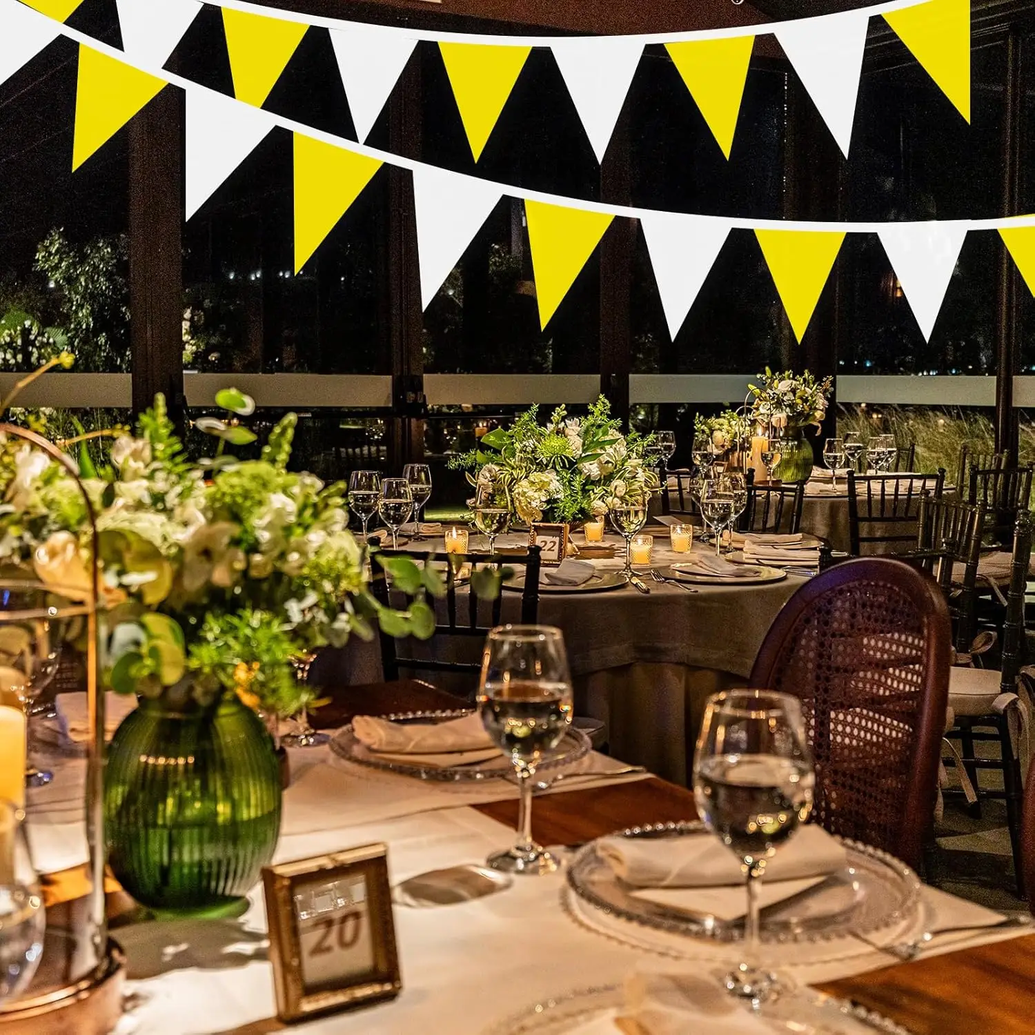 32.8ft amarelo branco flâmula banner bandeiras corda triângulo bunting bandeira, decorações de festa para crianças aniversário, casa jardim ao ar livre