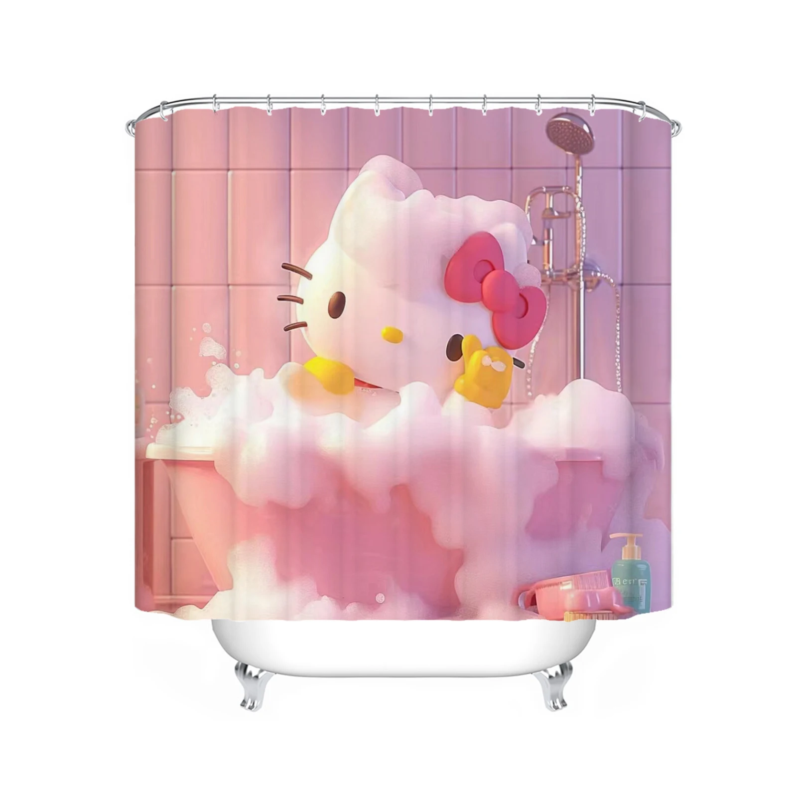 Holle Kitty Cartoon Anime Pink Cute Boys And Girls Full Setluxury Shower Screen Bath Curtain Toilet Accessories Bathroom Sets