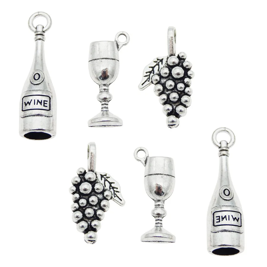 GraceAngie 15pcs Cute Wine Bottle + Goblet + Grape charm Pendant Zinc Alloy DIY Necklace Jewelry Bracelet Handmade Accessory