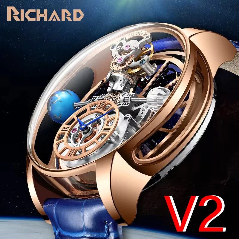 Homens transparentes Design Relógios, Richard v2, Astronomical Celestial SérieTourbillon Watch, Like Dragon, Roaming, Daniel Co