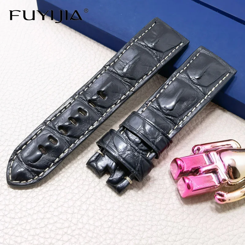 

FUYIJIA Custom P-anerai Watch Band Alligator Bone Skin Watchbands Genuine Leather Belt 20MM 22MM 24MM 26MM Crocodile Skin Strap