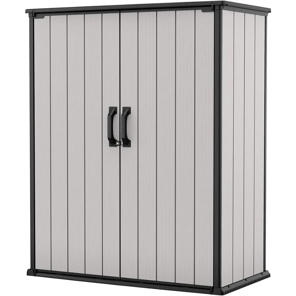 Tall 4.6 x 5.6 ft. Resin Outdoor Storage Shed with Shelving Brackets for Patio Furniture, Pool Accessories, and Bikes,Grey&Black