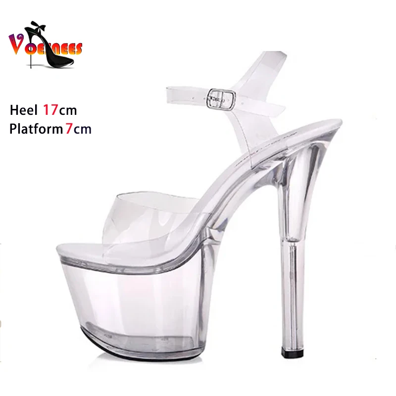 Summer Sandals Women 13 15 17 20cm High Heel Crystal Thin Heels Women Luxury Wedding Shoes Sexy Transparent Platform Sandals