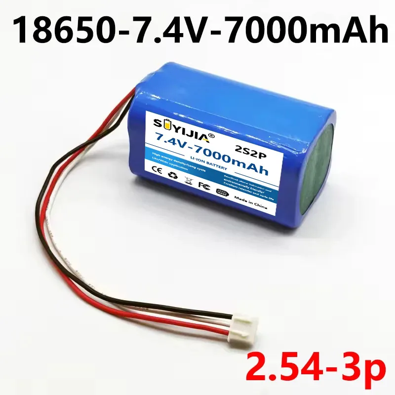 7.4V 7000mAh Rechargeable Battery 18650 2S2P Batteries for Bluetooth Speaker,Solar Light,Monitor+Protective Board XH2.54-3P Plug