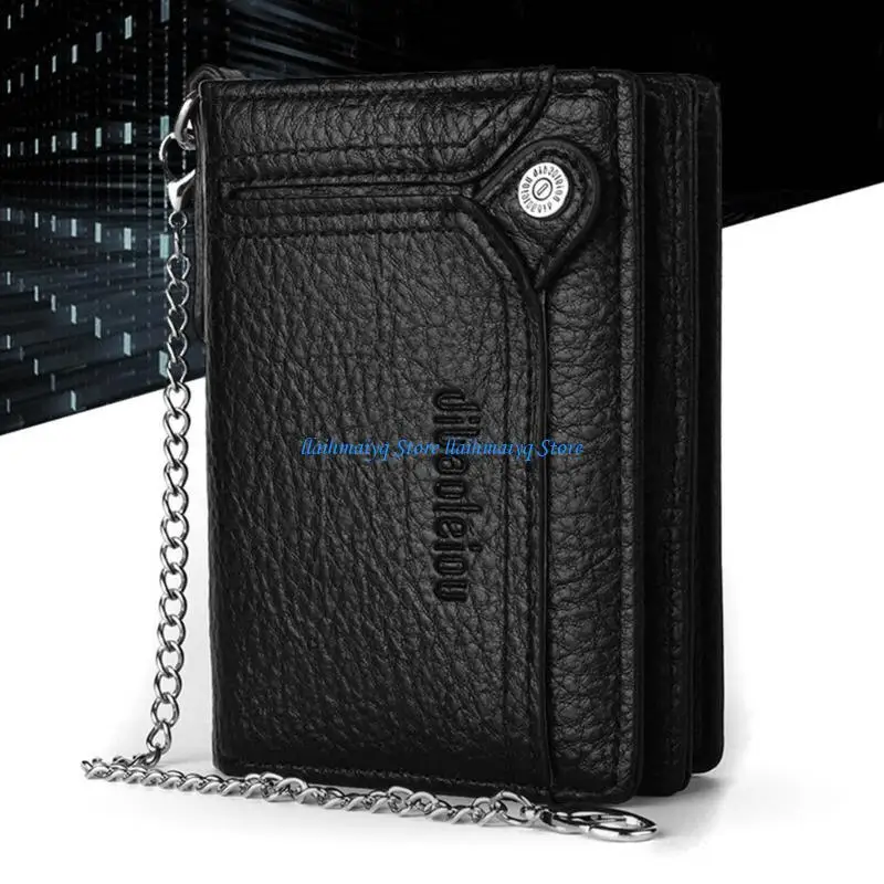 

573B Mens Metal Chain Wallet PU Leather Coin Purse for Car License and Credit Cards