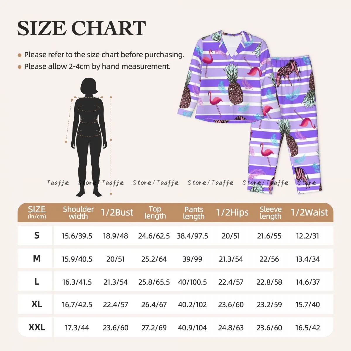 여성용 용수철 파자마 세트, 긴팔 바지, 파인애플 플라밍고 핑크, 얼룩말과 손바닥 잎, 가정용 가구 세트, 투피스