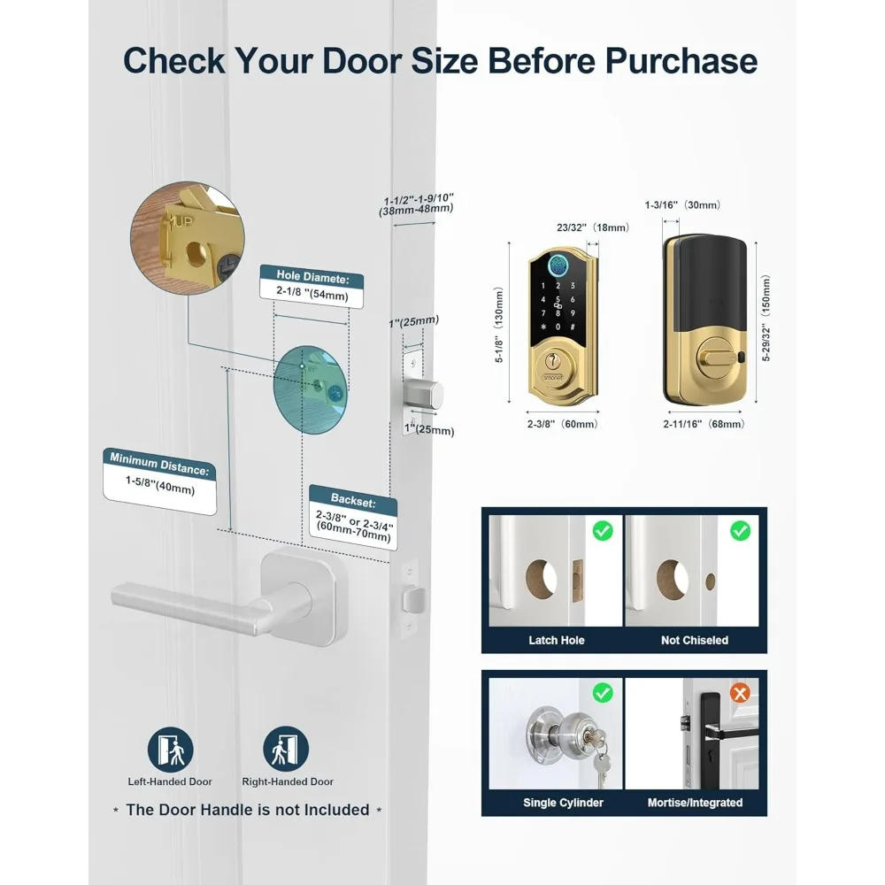 Smart Lock,Fingerprint Gold Keyless Entry Door Lock,7-in-1 Smart Deadbolt with App Control,Electronic Touchscreen Keypad Biomet