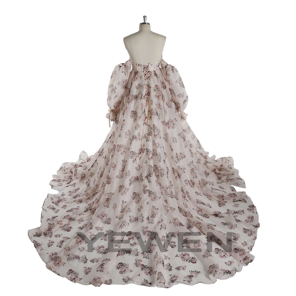 Neues Blumen druck Seide Organza Umstands kleid für Fotoshooting Kleid Maxi kleider Fotografie Kleider yewen yw240058