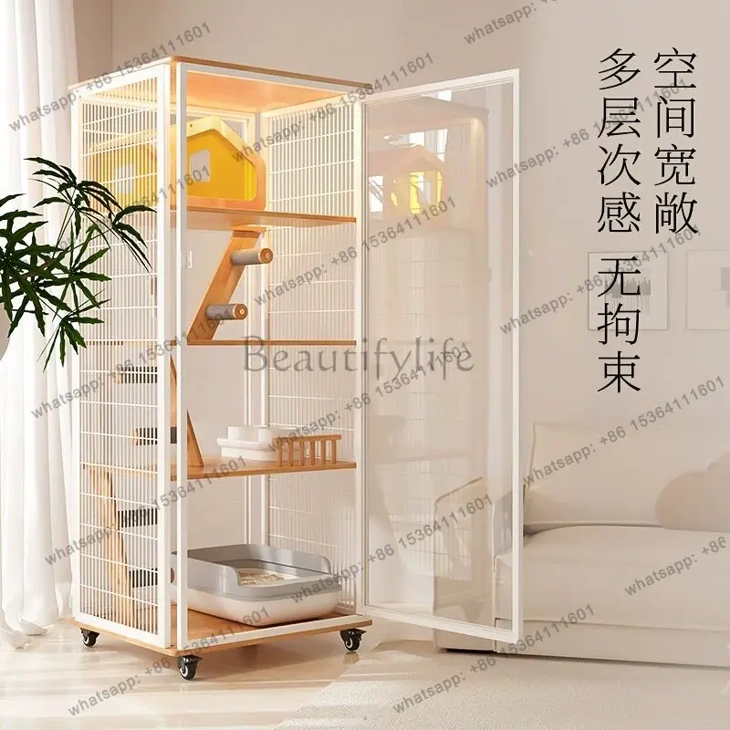 Luxury cat villa does not occupy a panoramic glass solid wood indoor cat cabinet with basin toilet