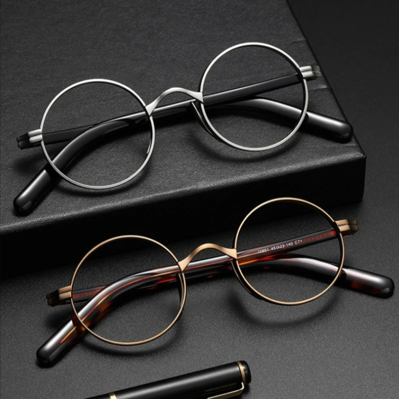 CLLOIO Retro Comfortable Durable Reading Glasses Blue Light Blocking Alloy Round Myopia Glasses Progressive Prescription Eyewear