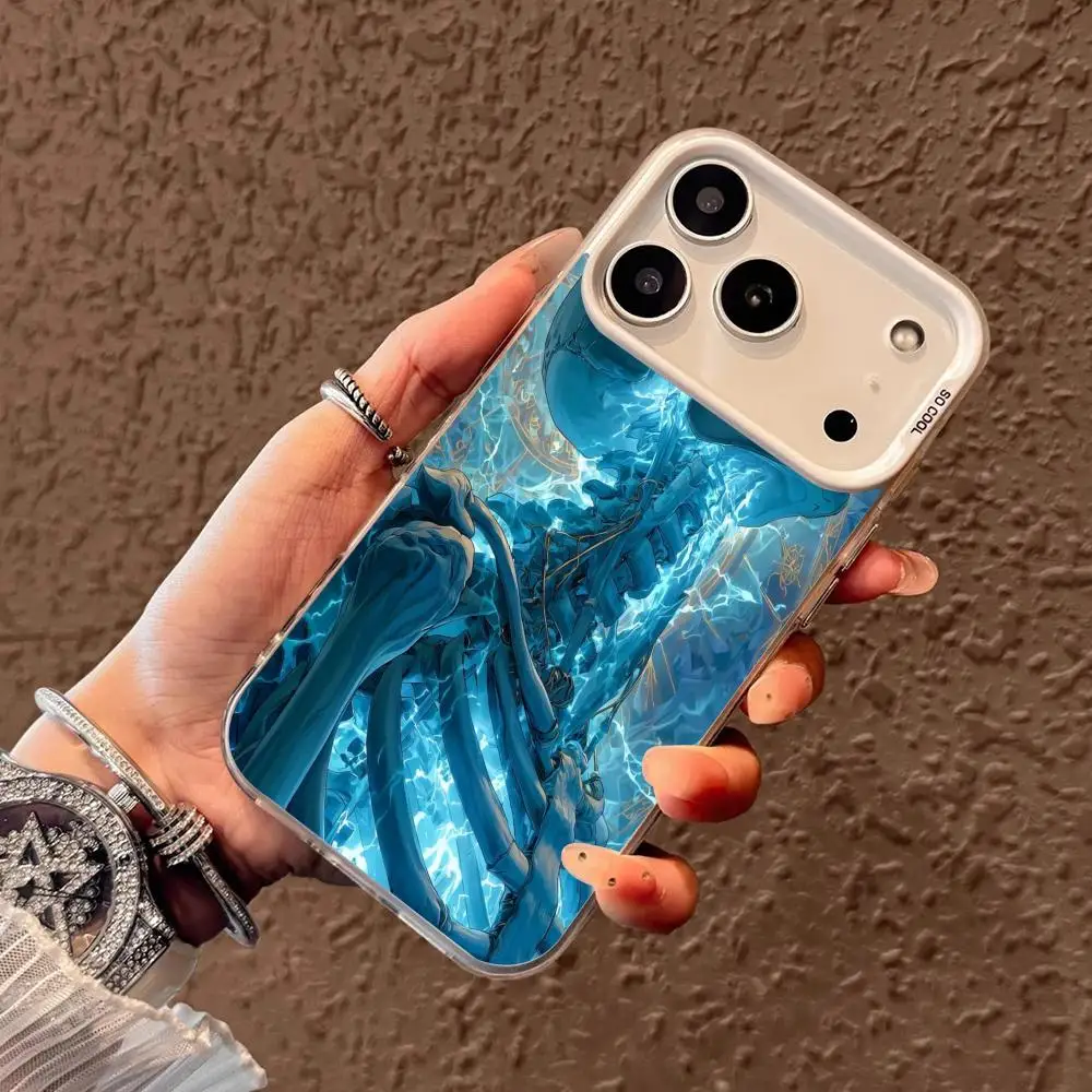 Funda de teléfono con patrón de calavera azul adecuada para iPhone 17 16 15 14 13 12 11 Pro/Max/Plus contraportada anticaída y a prueba de golpes