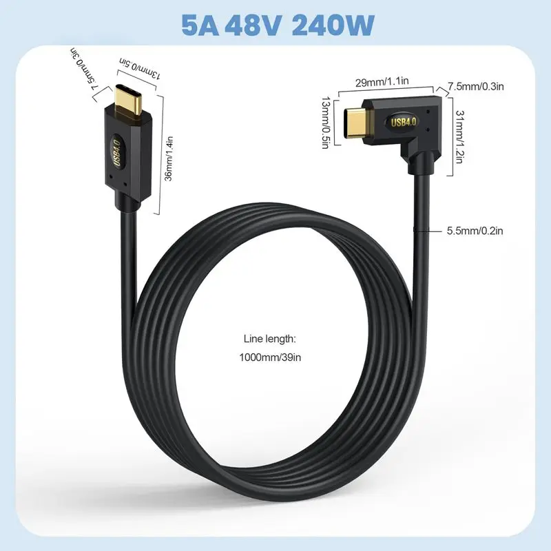 Cabo de dados usb 4.0 tipo-c macho para macho, compatível com thunderbolt 40g, carregamento rápido, cabo de tela 8k pd 240w para telefones celulares