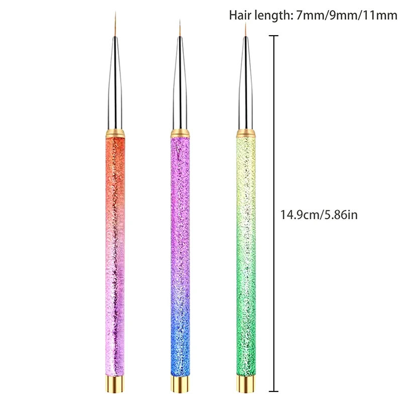 3Pcs/Set Nail Art Liner Brushes Set Elongated Lines Striping Drawing UV Gel Painting Nail Design Pen Profesjonalne narzędzie do manicure