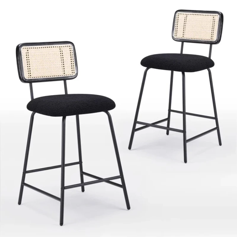 

Rattan Bar Chair Nordic Simple Backrest High Stool Leisure Island Cafe Chair