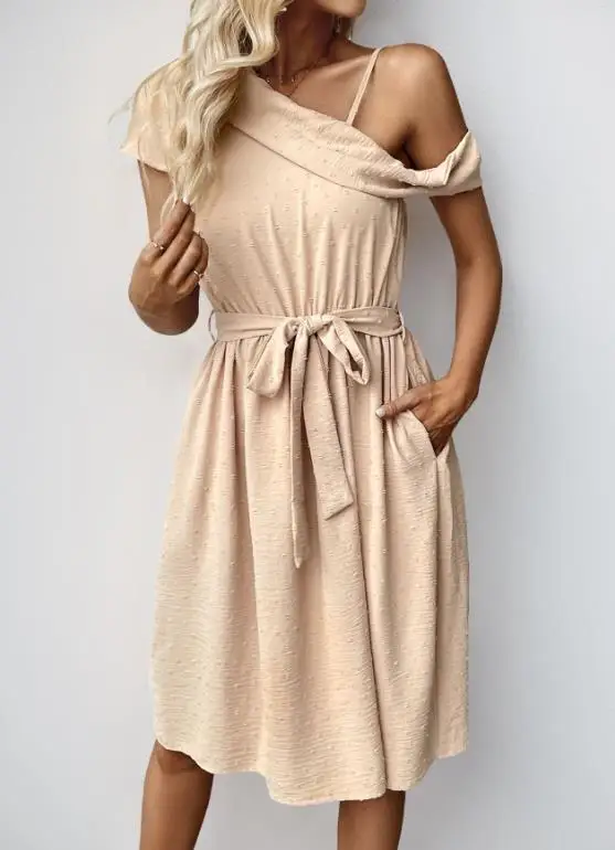 

Hot Selling Women's Dress 2026 Summer New Short Skirt Elegant Light Mature Style Design Irregular Off Shoulder Dress