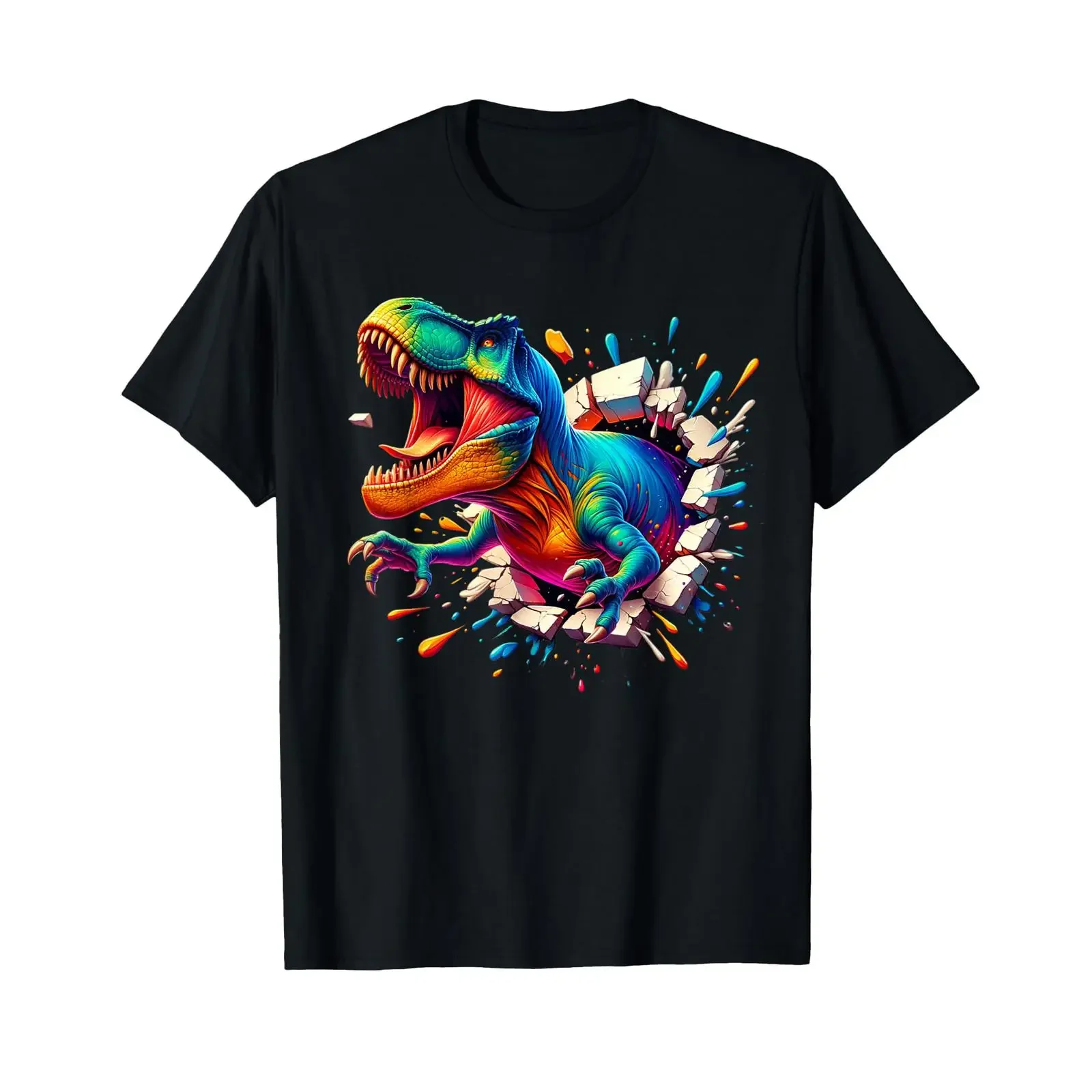 Colourful Dino Cool Tyrannosaurus Rex Dinosaur T Shirt vintage Washed Comfortable streetwear Top For Everyday Wear Slightly