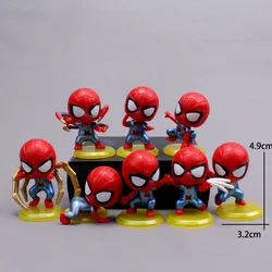 8Pcs Marvel Cute Spider Man Q Edition PVC Yellow Base Children's Cartoon Model Hobby Toy Doll Ornament Birthday Cake Decoration