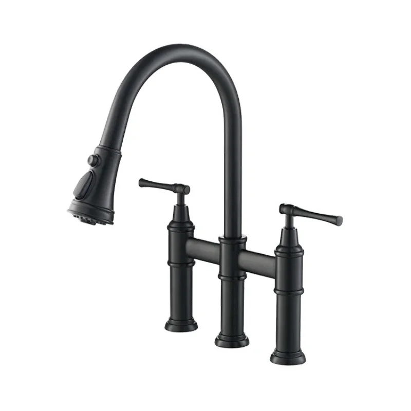 

High End Kitchen 3 Function Pull-Down Sprayhead Bridge Sink Faucet In Matte Black