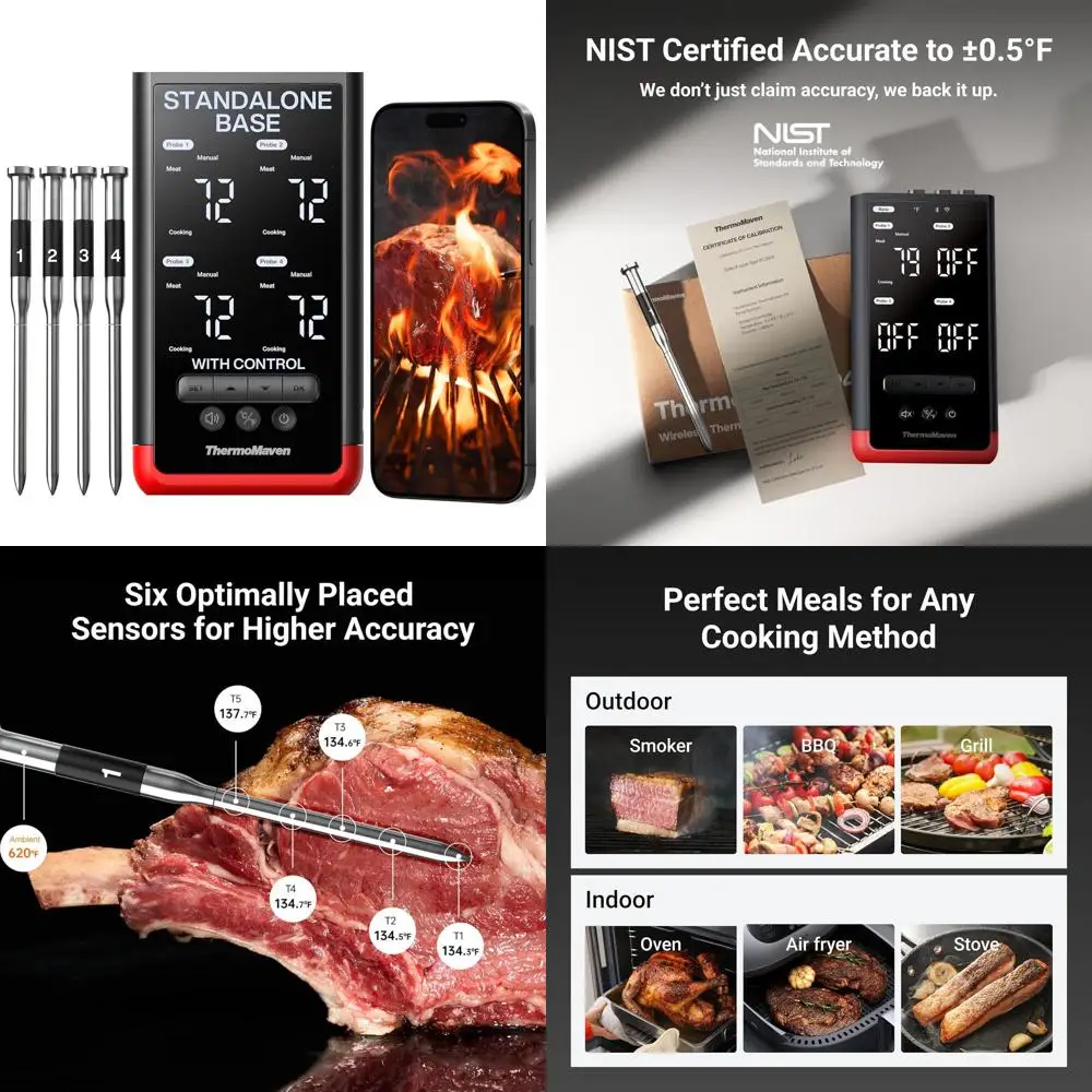 

Беспроводной Bluetooth-термометр для мяса: Wi-Fi, 6 зондов, точно NIST, для кухни, барбекю и многого другого