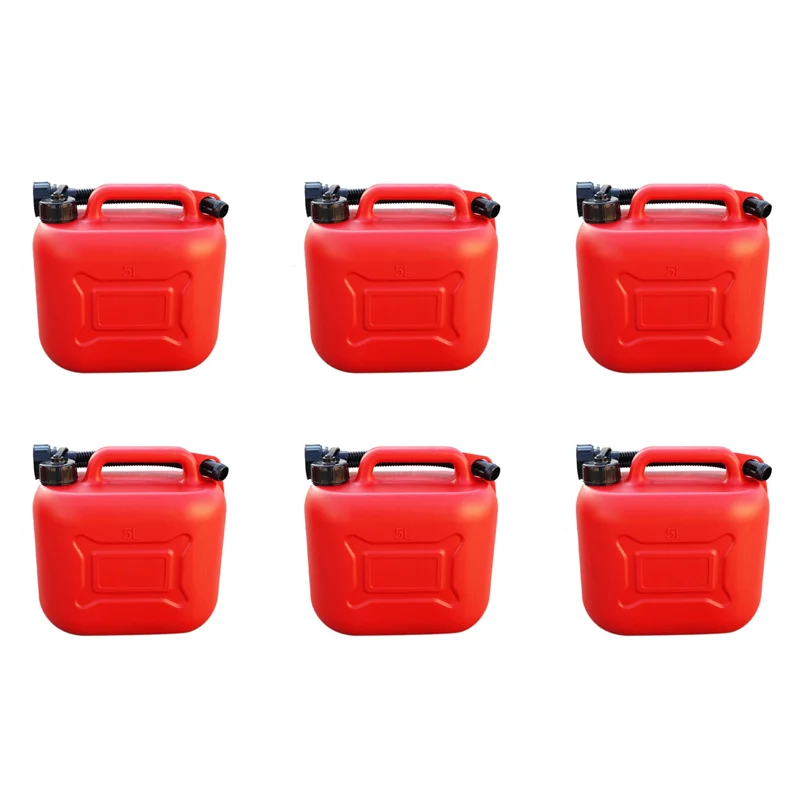 

6X 5L Car Fuel Tank Can Spare Plastic Petrol Gas Container Anti-Static Fuel Carrier With Pipe For Car Travel-A97E