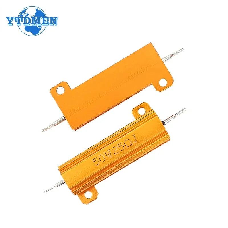 1PCS RX24 10W-100W Gold Aluminum Power Resistor Metal Shell Case Wirewound Resistance 0.1~1K Ohm Load Resistors 100W 50W 25W 10W