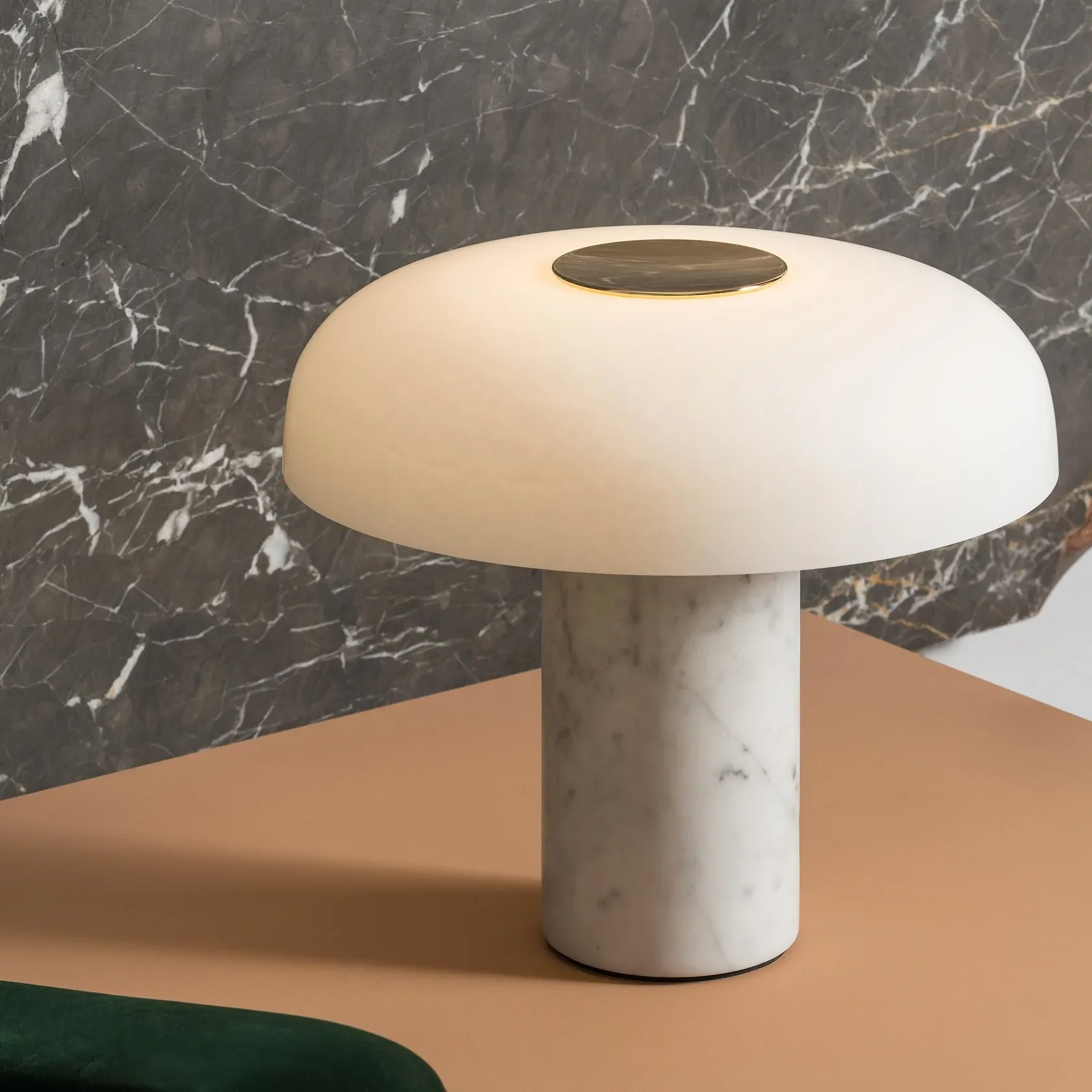

Custom Modern Hotel Villa Bedroom Living Room Restaurant Natural Stone White Black Marble Mushroom Glass Shade Desk Table Lamp