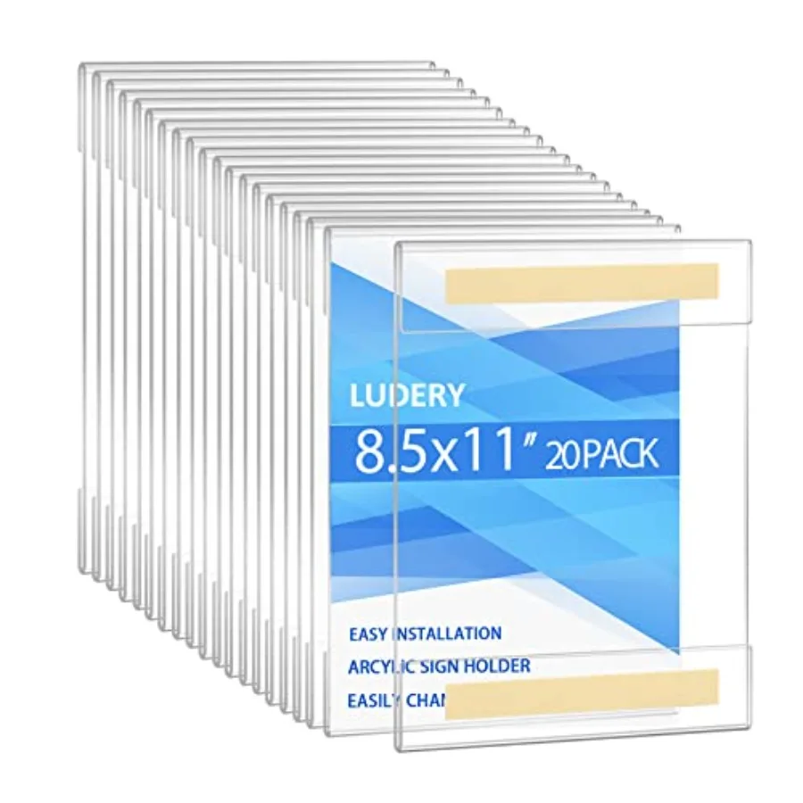 

8.5 x 11 Wall Mount Acrylic Sign Holder with 3M Tape Adhesive Clear Plastic Frame for Home Office Store Restaurant 20 Pack