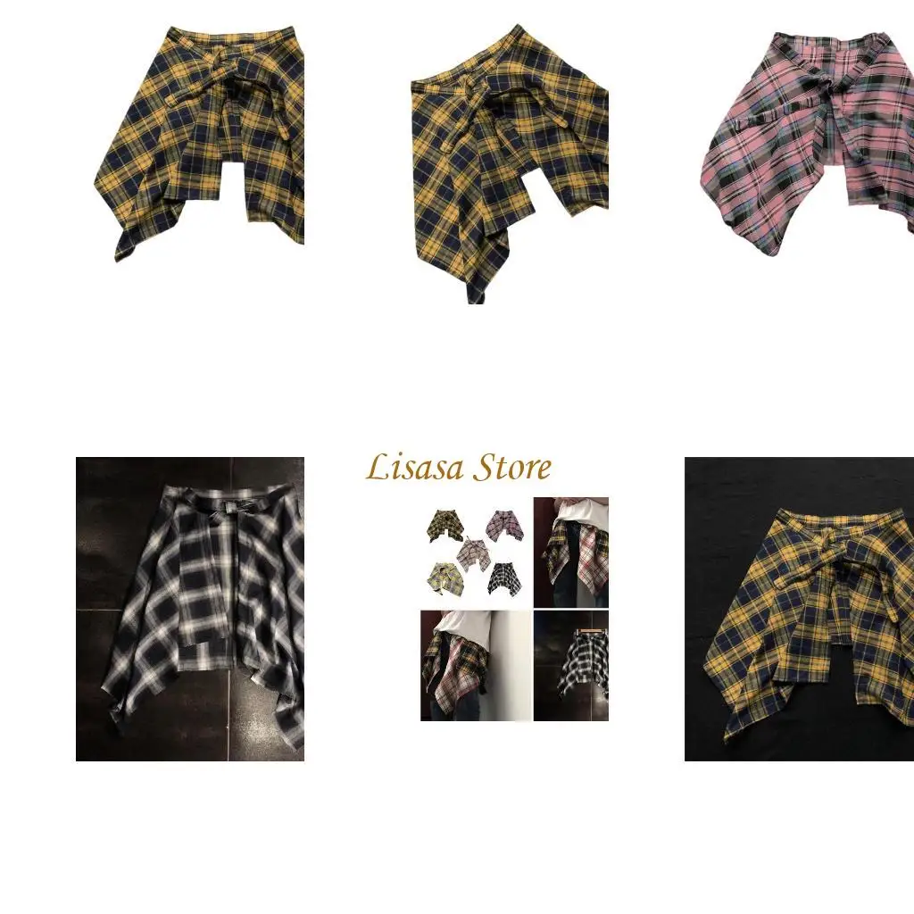 

M6CC Half Length Skirt Tieback Underskirts Checkered Shirt Extender Layering Fake Top Lower Shirt Hemline for Women Men