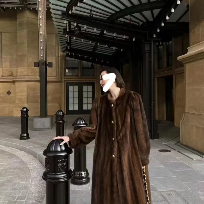 

【Rum Black Tea】2025Autumn Winter Luxury Imitation Mink Mid-Length Vintage Elegant Retro Hepburn Style Coat