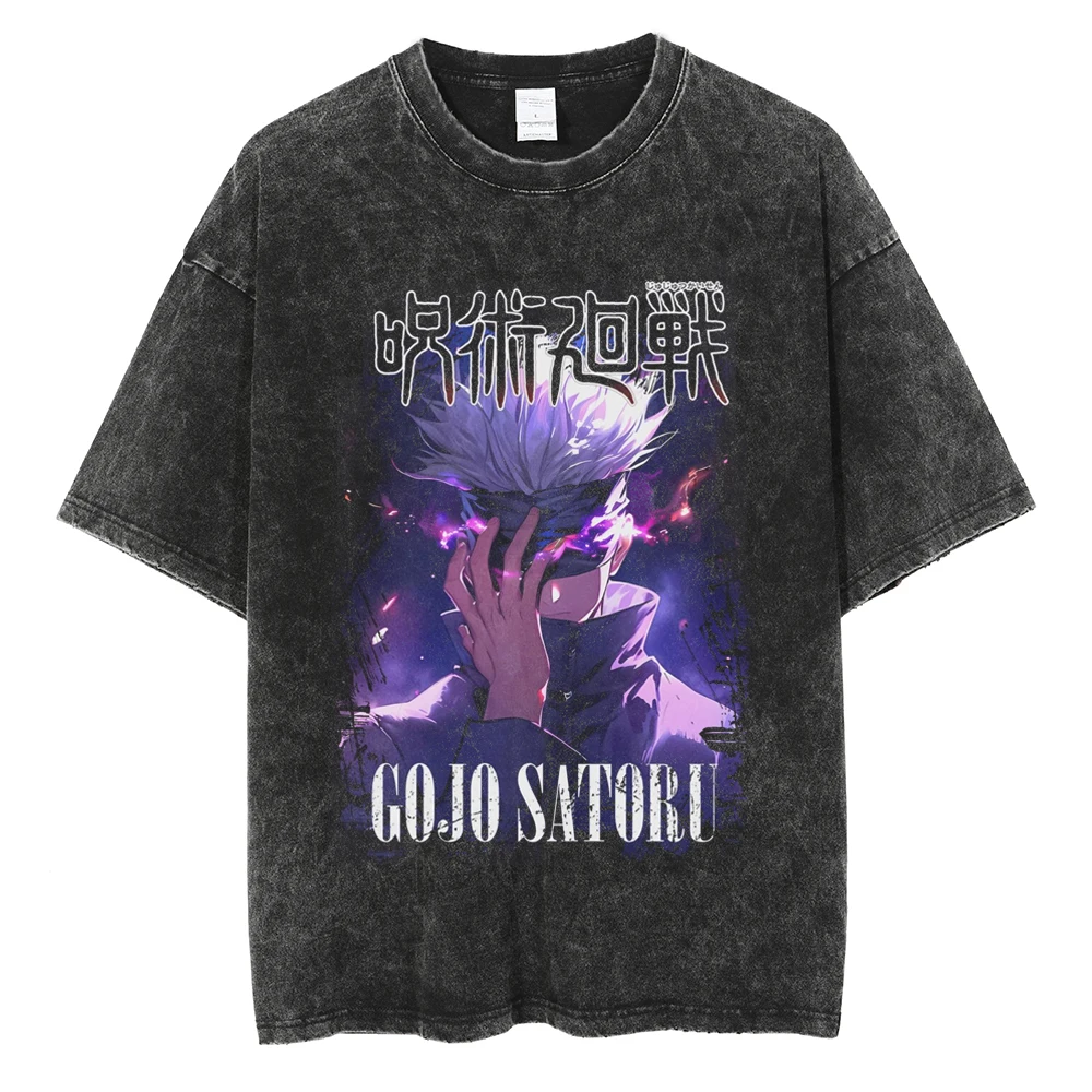 

Men Washed T-Shirt Anime Graphic Hip Hop Streetwear T Shirt Summer Short Sleeve Tshirt Harajuku Tees Cotton Tops