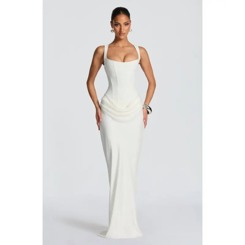 European and American casual long sleeved slim fit fishbone pure desire suspender slim fit solid color hip hugging dress view 4