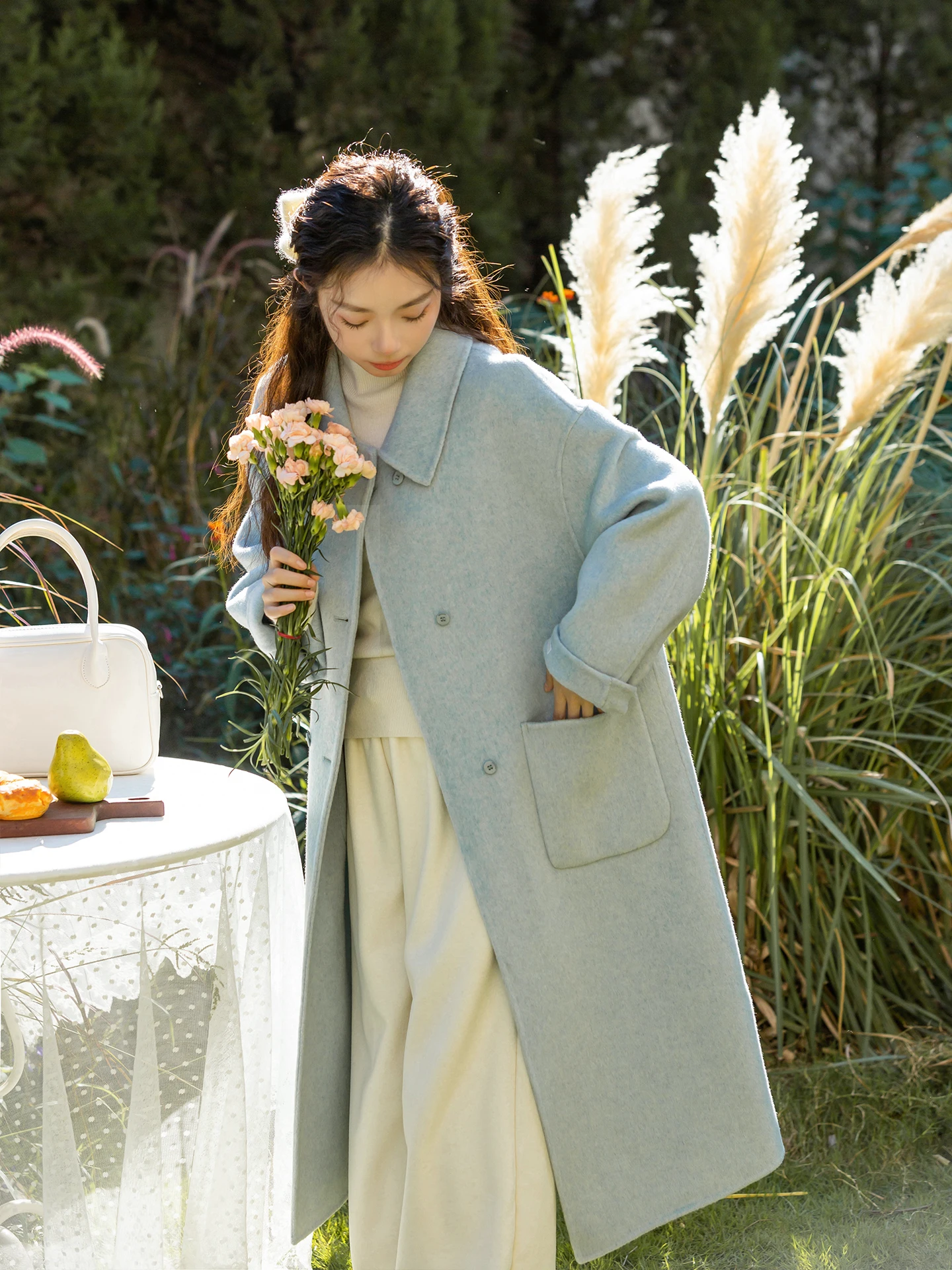 

Двустороннее шерстяное пальто-камео женское средней длины, утепленное, цвет Left Bank Blue, для повседневной носки, модное