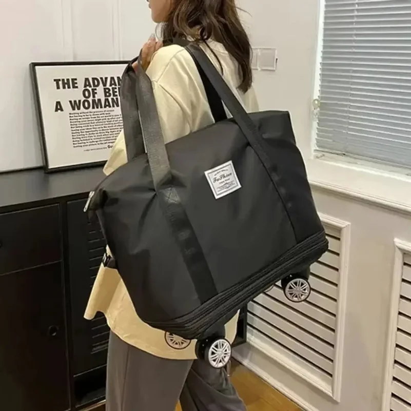 Universal Wheels Expandable Luggage 3-Layer Large Capacity Double-Layer Dry Wet Separation Travel Fitness Bag Lightweight