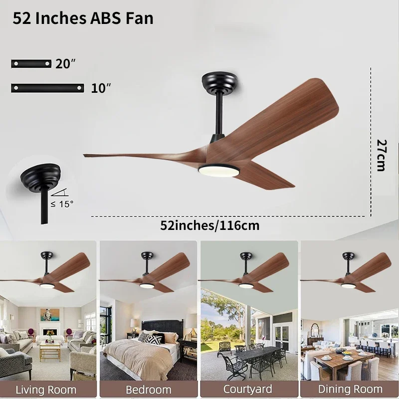 52 inch walnut ceiling fan, remote control with adjustable light, 3 fan blades reversible DC motor ceiling fan