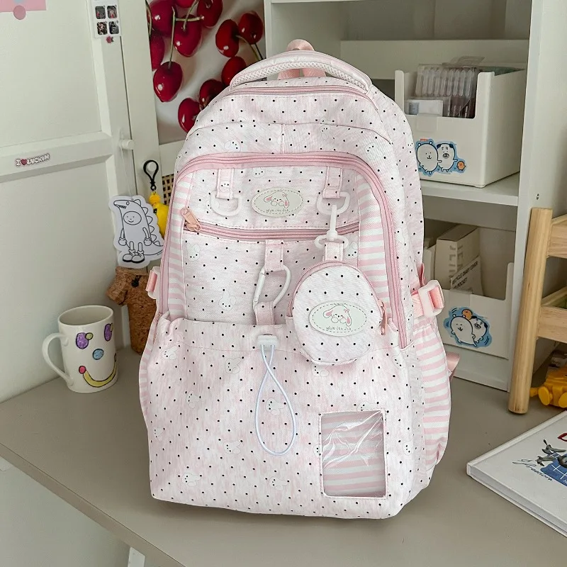 Fashion Dot Nylon Backpack Women Large Capacity Middle High School Students Schoolbag Multiple Compartments Computer Bag