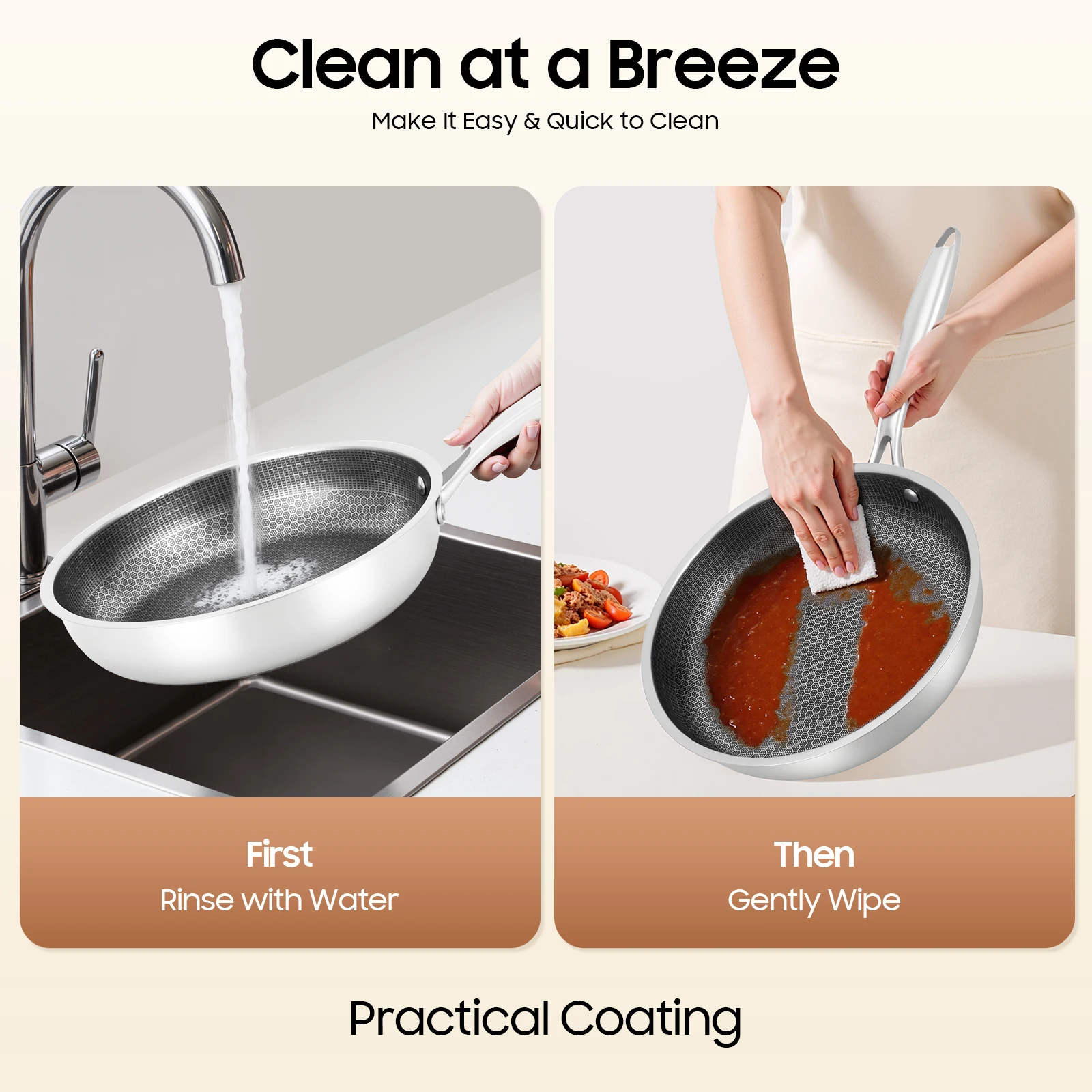 Sartén de 28 cm con estructura de panal de acero inoxidable utilizada en estufas de gas, estufas de inducción, estufas de cerámica